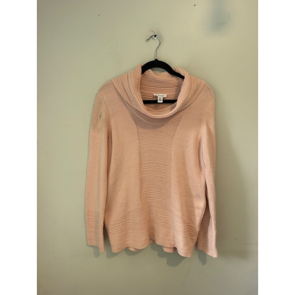 Calvin Klein Womens Pink Cowl Neck Mixed Stitch Cotton Blend Sweater Size M